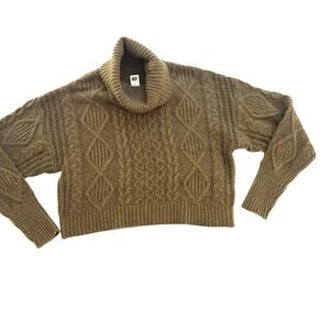 NSF Merino Wool Cable Knit Turtleneck Sweater Olive Green Size L Retail $295